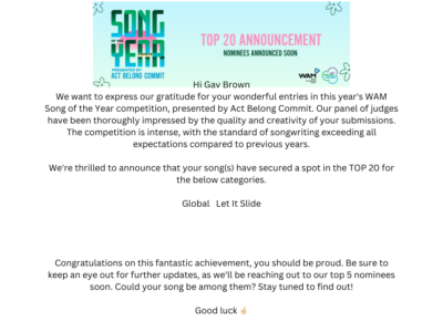 Let it Slide Nominated for WAM Song of the Year 2024